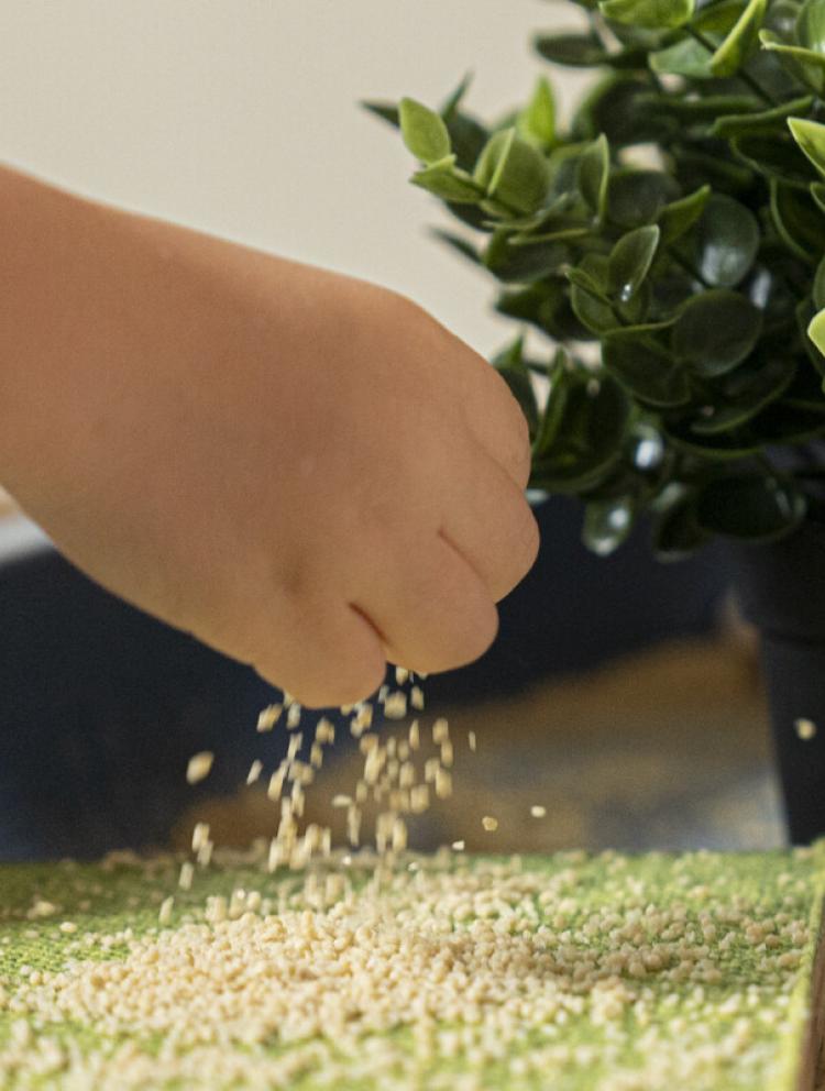 kindergarten student playing with sand in class