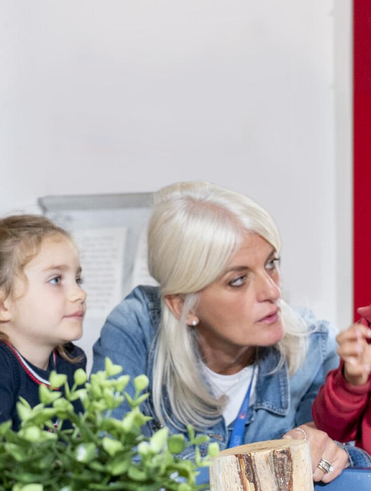 Kindergarten students listening to teacher talk