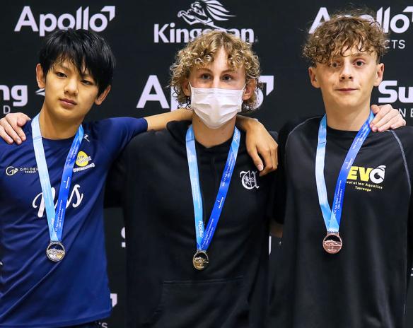 Year 9 student Cameron Karpik (middle) at the Swimming NZ National Age Group Championships