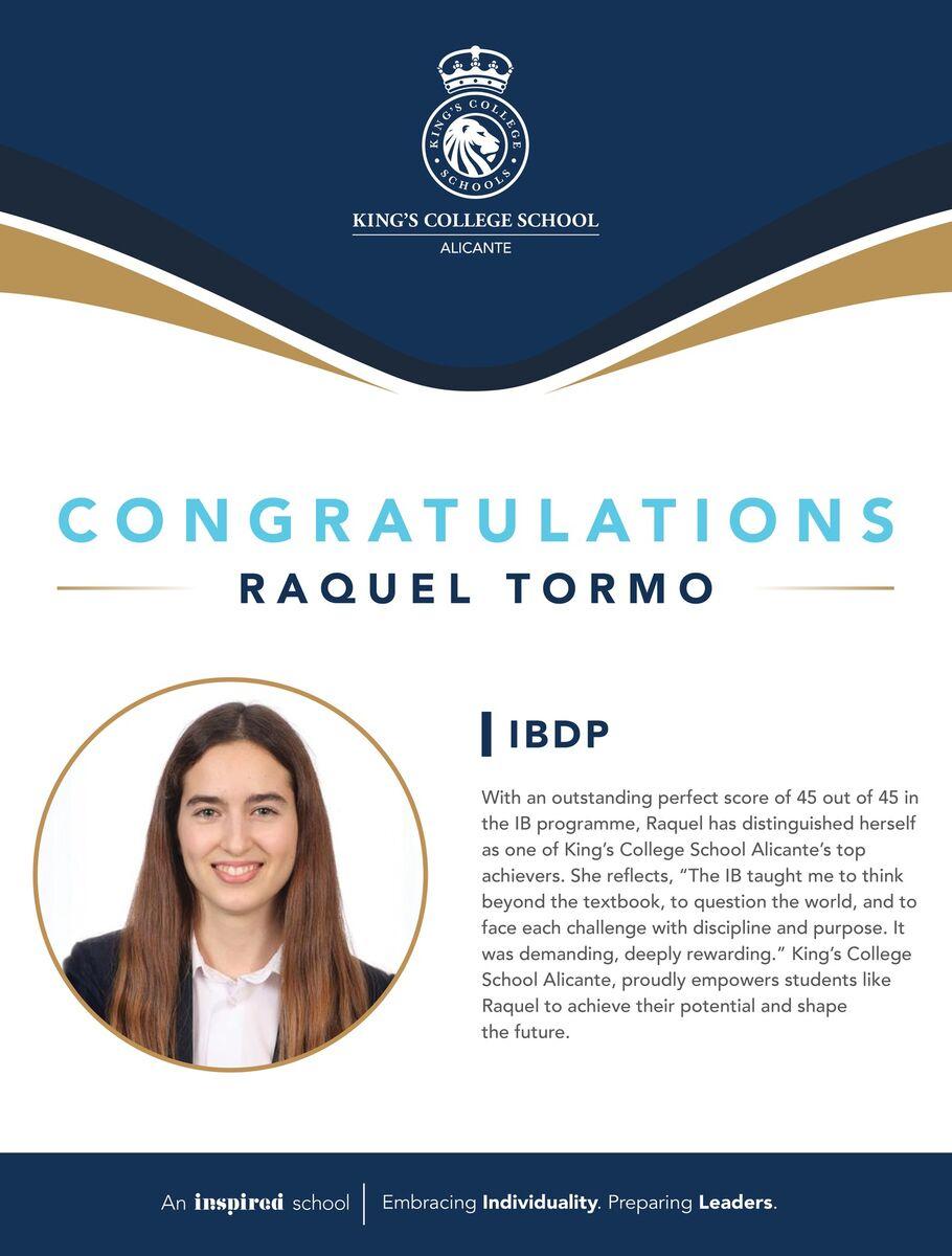 Raquel Tormo, IB Diploma Programme student at King's College, Alicante