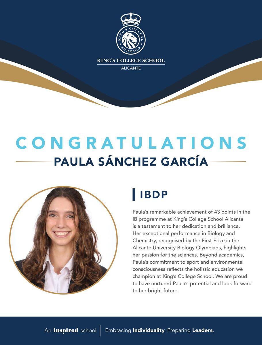 Paula Sanchez, IB Diploma Programme student at King's College, Alicante