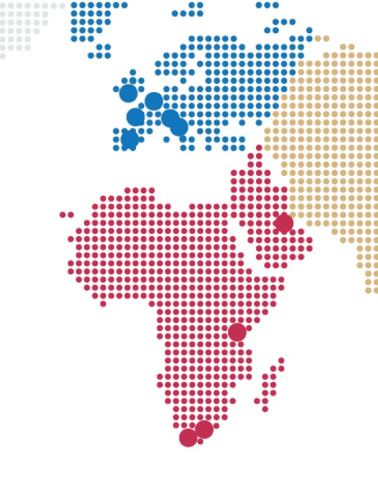 Map of the world banner in red, black, blue and gold