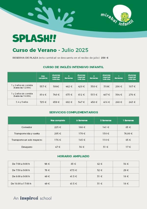 tarifa summer infantil