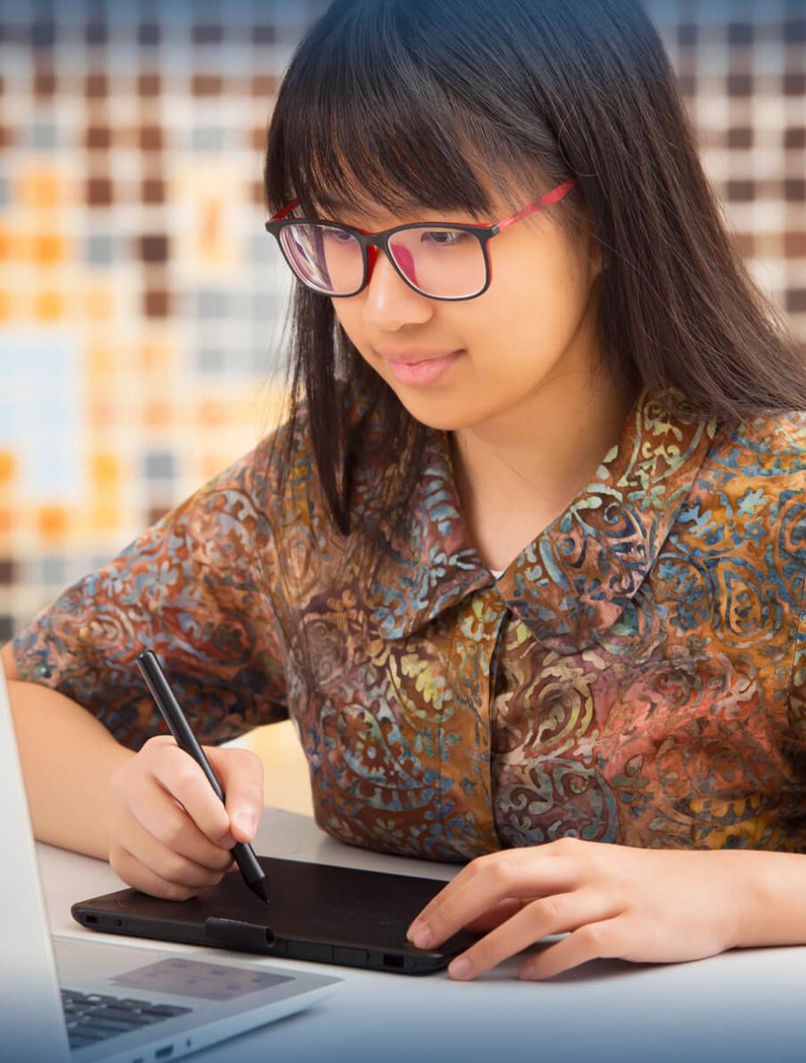 Student working on laptop