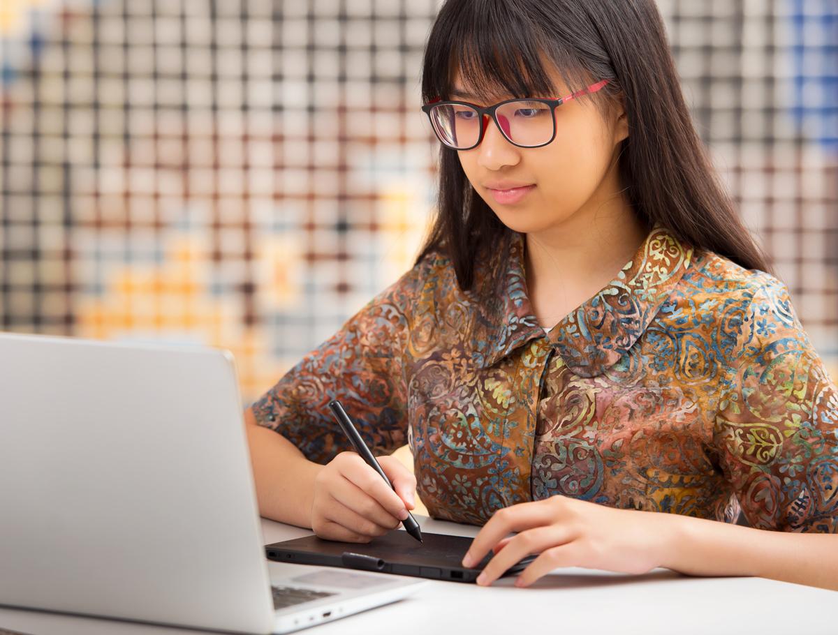 Student working on laptop