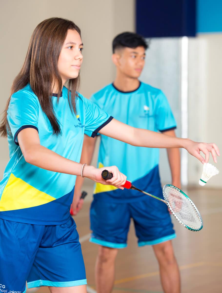 Students playing badminton